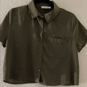 Green Cropped Button Up Shirt